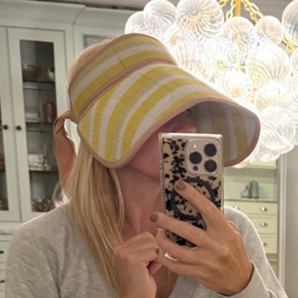 Striped Yellow & Cream Visor Hat - Lightweight Sun Visor